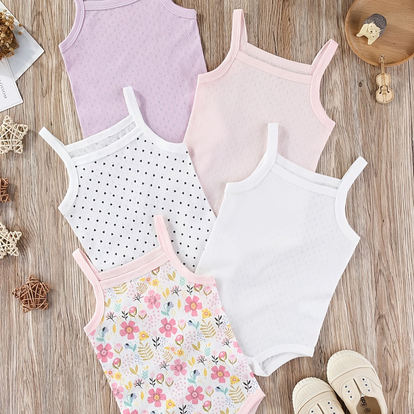 5 Pack Floral Baby Girls' Cotton Sleeveless Rompers - Lucy&Luna