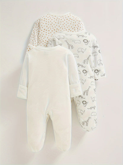 3pk Cute Animal Print Baby Bodysuits - Lucy&Luna