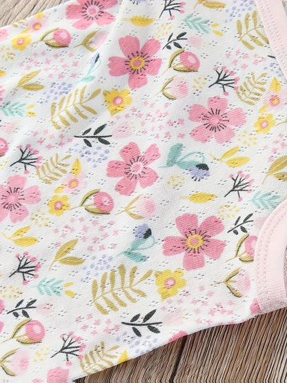 5 Pack Floral Baby Girls' Cotton Sleeveless Rompers - Lucy&Luna