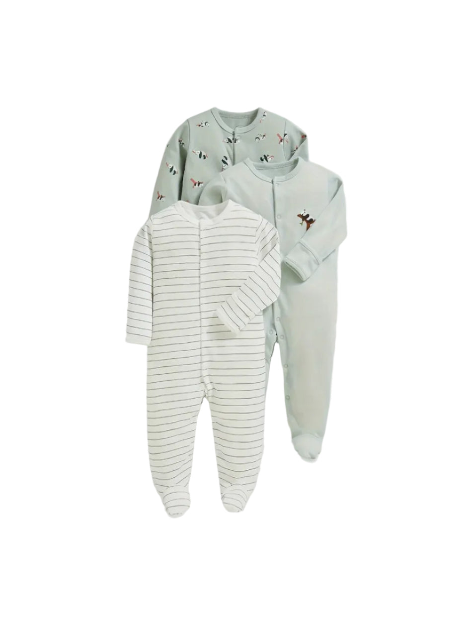 Baby Boy 3 - Pack Green Sleeve Cotton Bodysuits - Lucy&Luna