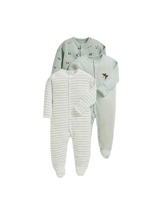 Baby Boy 3 - Pack Green Sleeve Cotton Bodysuits - Lucy&Luna