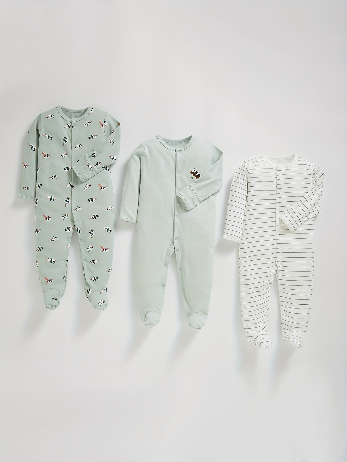 Baby Boy 3 - Pack Green Sleeve Cotton Bodysuits - Lucy&Luna