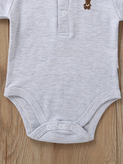 Cute Bear Embroidered Baby Polo Romper - Lucy&Luna
