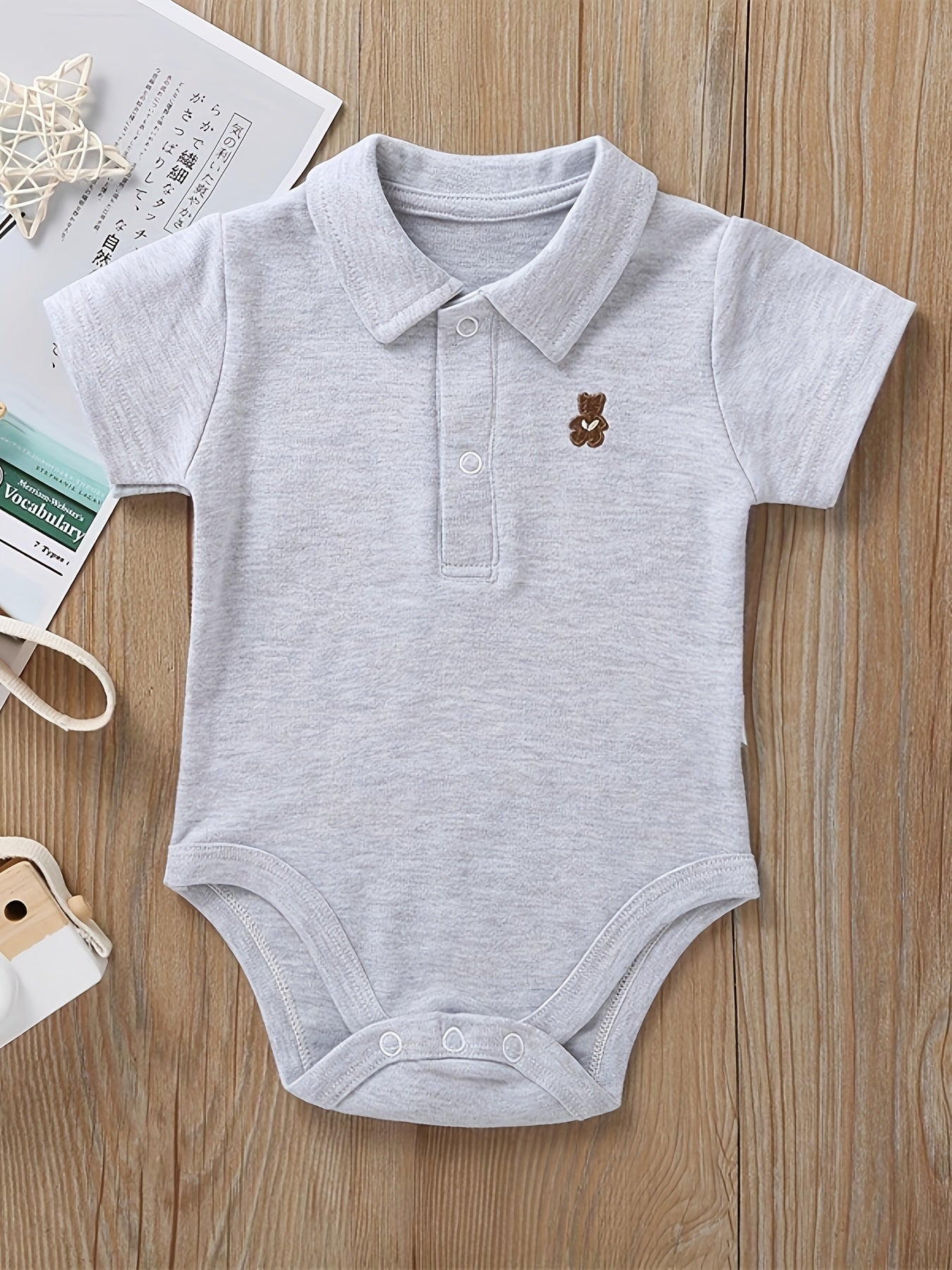 Cute Bear Embroidered Baby Polo Romper - Lucy&Luna
