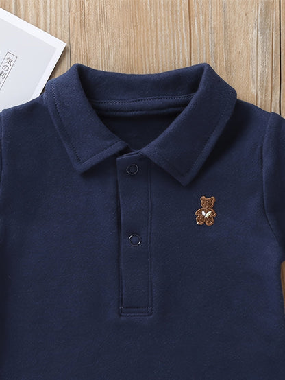 Cute Bear Embroidered Baby Polo Romper - Lucy&Luna