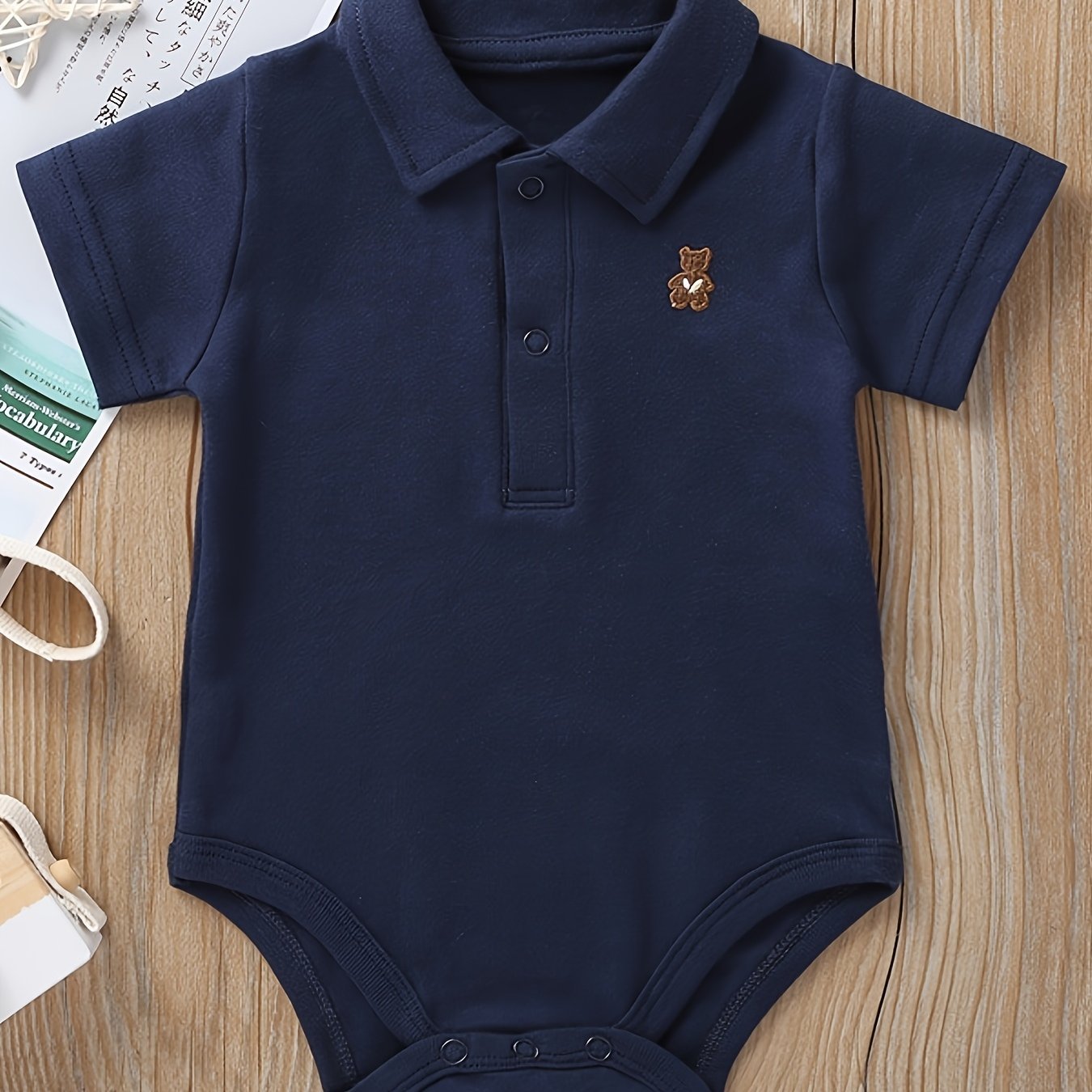 Cute Bear Embroidered Baby Polo Romper - Lucy&Luna