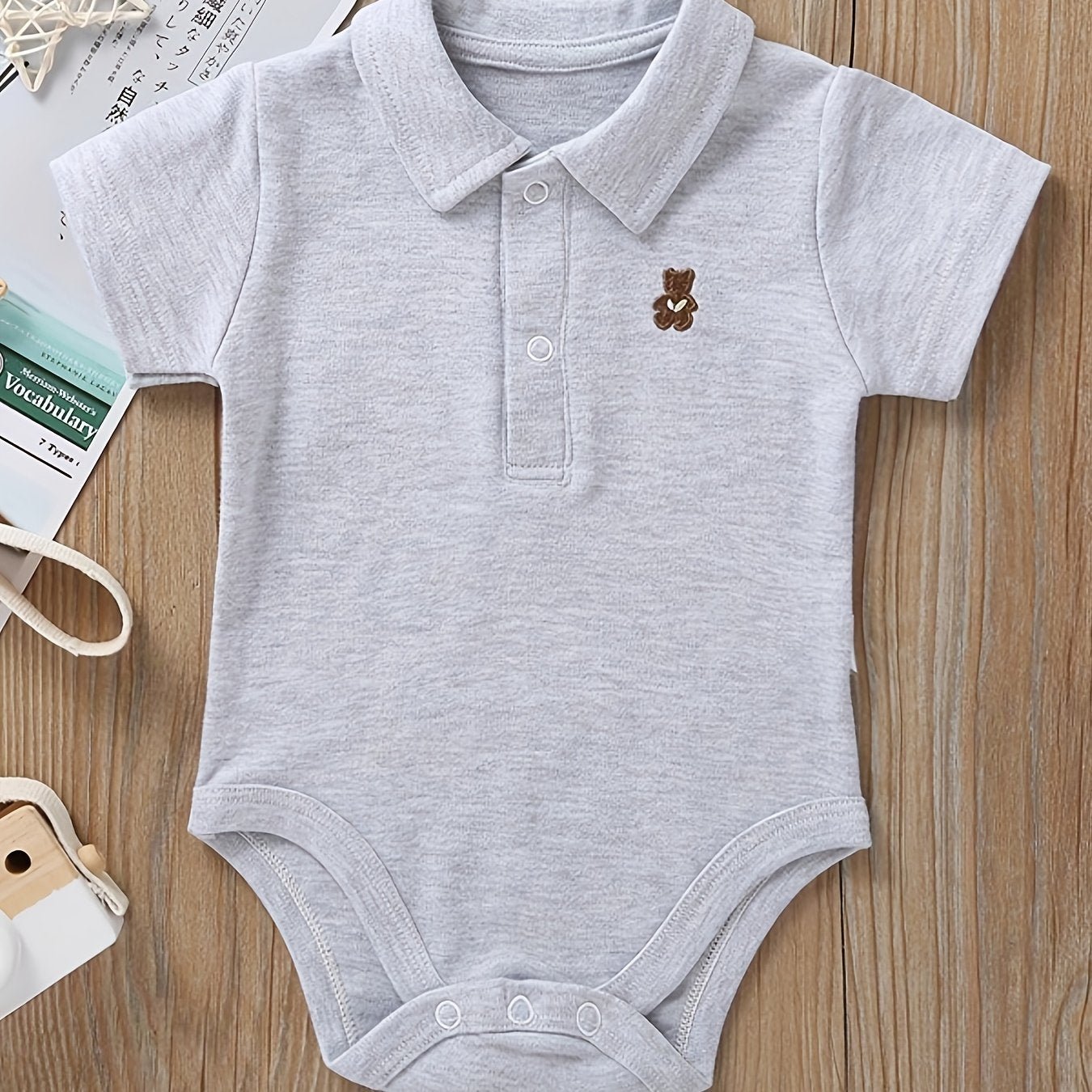 Cute Bear Embroidered Baby Polo Romper - Lucy&Luna