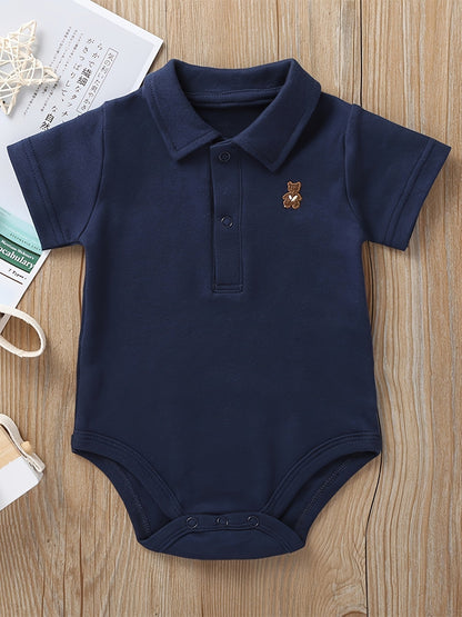 Cute Bear Embroidered Baby Polo Romper - Lucy&Luna
