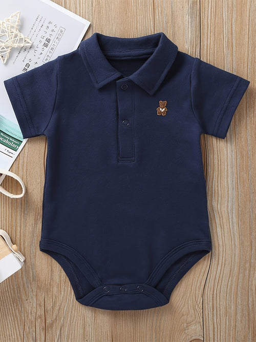 Cute Bear Embroidered Baby Polo Romper - Lucy&Luna
