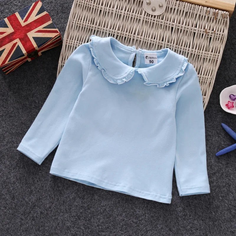 Fall Spring Little Girls Shirts Cotton Lace White Long Sleeve Child T-shirt Girls Kids Baby Toddler Tops and Blouses - Lucy&Luna