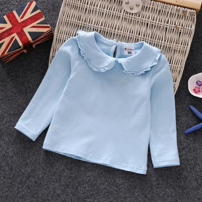 Fall Spring Little Girls Shirts Cotton Lace White Long Sleeve Child T-shirt Girls Kids Baby Toddler Tops and Blouses - Lucy&Luna