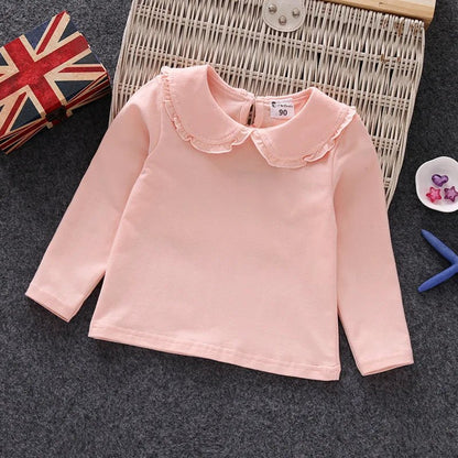 Fall Spring Little Girls Shirts Cotton Lace White Long Sleeve Child T-shirt Girls Kids Baby Toddler Tops and Blouses - Lucy&Luna