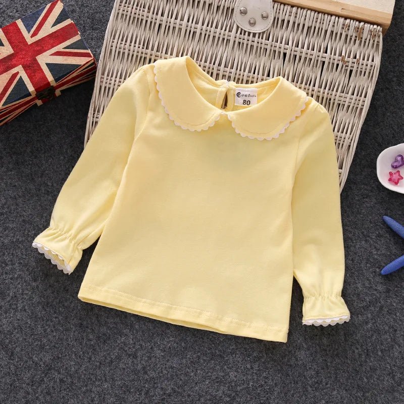 Fall Spring Little Girls Shirts Cotton Lace White Long Sleeve Child T-shirt Girls Kids Baby Toddler Tops and Blouses - Lucy&Luna