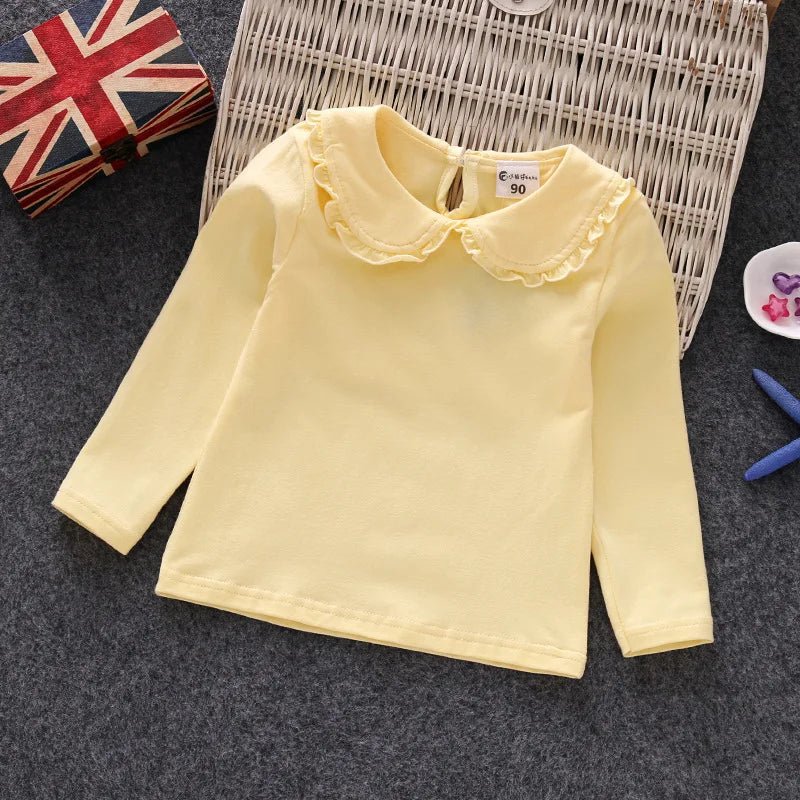 Fall Spring Little Girls Shirts Cotton Lace White Long Sleeve Child T-shirt Girls Kids Baby Toddler Tops and Blouses - Lucy&Luna