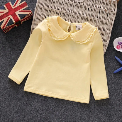 Fall Spring Little Girls Shirts Cotton Lace White Long Sleeve Child T-shirt Girls Kids Baby Toddler Tops and Blouses - Lucy&Luna