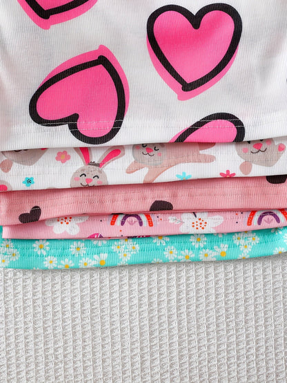 Girls' Clothing, Perfect for Back - to - school Season Gifts. Includes A Set Of 5 Long - sleeved Round - neck T-shirts with Cute Flower And Heart Prints, Ideal for Spring And Summer. Suitable for Holidays And School Wear. - Lucy&Luna