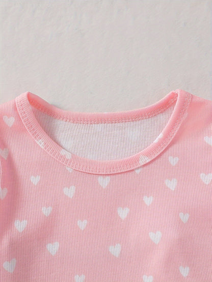 Girls' Clothing, Perfect for Back - to - school Season Gifts. Includes A Set Of 5 Long - sleeved Round - neck T-shirts with Cute Flower And Heart Prints, Ideal for Spring And Summer. Suitable for Holidays And School Wear. - Lucy&Luna