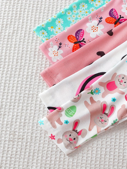 Girls' Clothing, Perfect for Back - to - school Season Gifts. Includes A Set Of 5 Long - sleeved Round - neck T-shirts with Cute Flower And Heart Prints, Ideal for Spring And Summer. Suitable for Holidays And School Wear. - Lucy&Luna