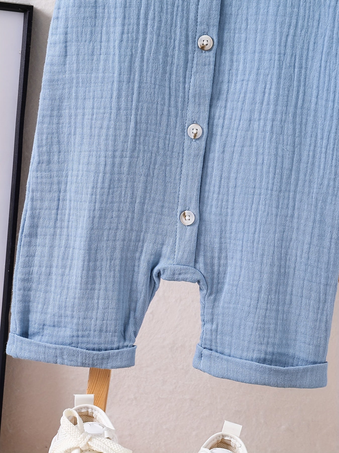 Light Blue Cotton Short - Sleeve Baby Romper - Lucy&Luna