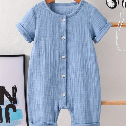 Light Blue Cotton Short - Sleeve Baby Romper - Lucy&Luna