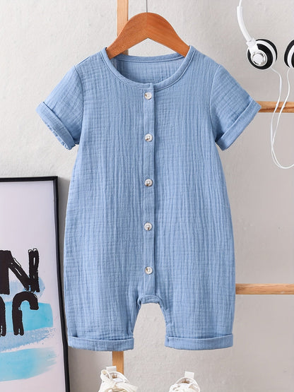 Light Blue Cotton Short - Sleeve Baby Romper - Lucy&Luna
