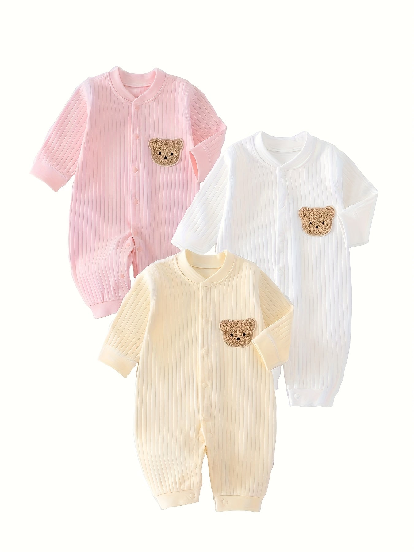 Soft Cotton Baby Onesie Set - 3pcs Bear Design - Lucy&Luna